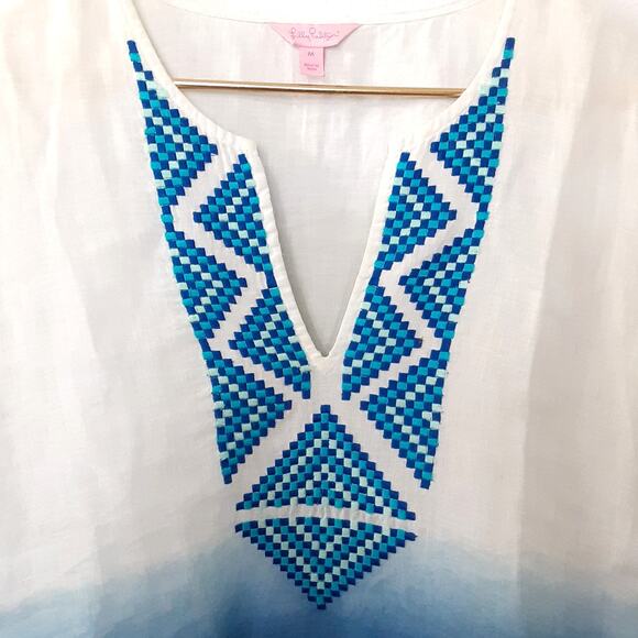 Lilly Pulitzer Breakers Row Ombré Linen Tunic Top Embroidered Womens M Resort - Picture 3 of 11